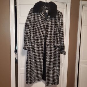 Black and white tweed long coat